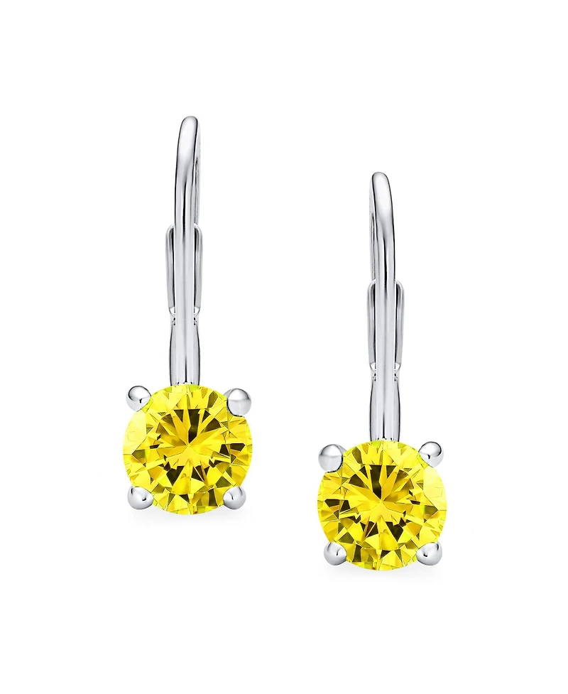 Bling Jewelry Traditional Round 1CT Cz Solitaire Drop Earrings Gold Plated .925 Sterling Silver Leverback