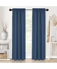 Kate Aurora Complete Coastal Hamptons Living Rod Pocket Textured Semi Sheer 3 Piece Window Curtain & Valance Set - 84 in. Long - Navy