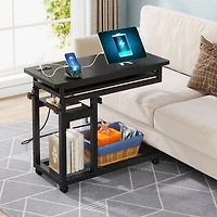 Tribesigns Small Portable Desk with Power Outlet, Height Adjustable Sofa Couch Bedside Laptop Table Wheels, Mobile Standing Rolling Computer
