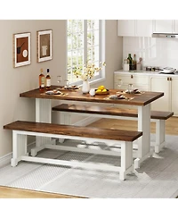 Tribesigns 47" Dining Table Set for 4-6, 3-Piece Kitchen Room Table with 2 Benches, Farmhouse Wood Dinner Table for Small Space, Home Kitchen