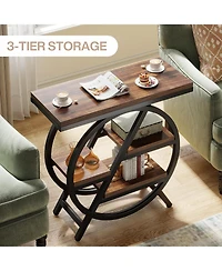 Tribesigns End Table, 3-Tier Narrow Side Table, Wood Sofa Side Table with Geometric Metal Frame, Industrial Nightstand and Bedside Table for Bedroom