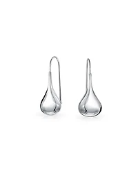 Bling Jewelry Simple Plain Puffed Teardrop Pear Shaped Rain Drop Earrings Fishhook Threader Polish Sterling Silver Inch