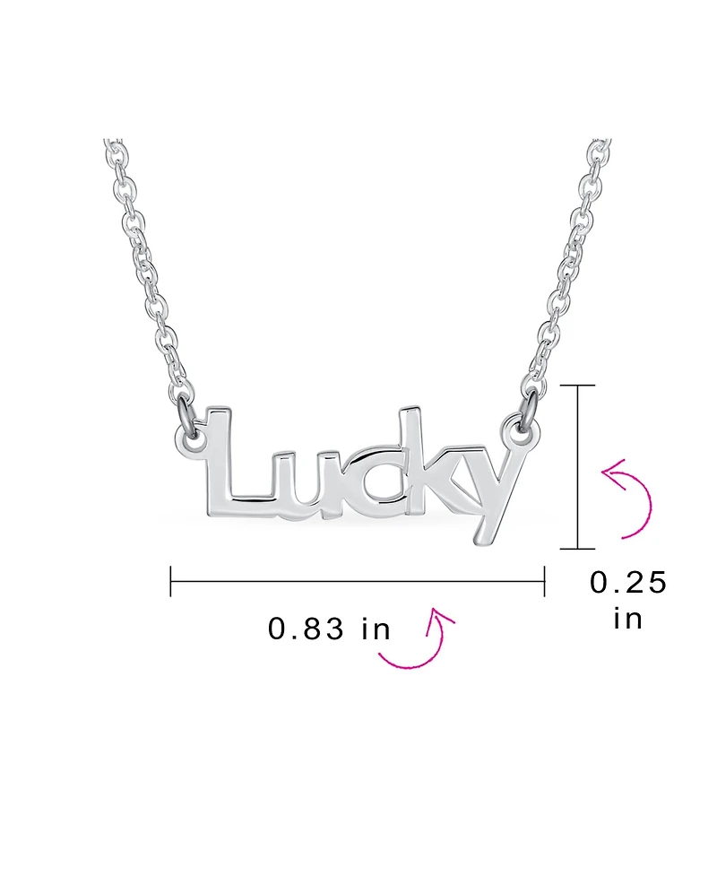 Bling Jewelry Sideways Station Necklace Dainty Block Letters Lucky Word Necklace Pendant .925 Sterling Silver