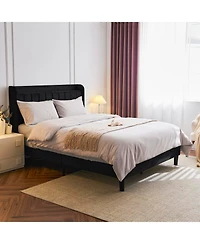 Slickblue Queen Size Velvet Bed Frame with Built-In Charging Station and Storage Shelf