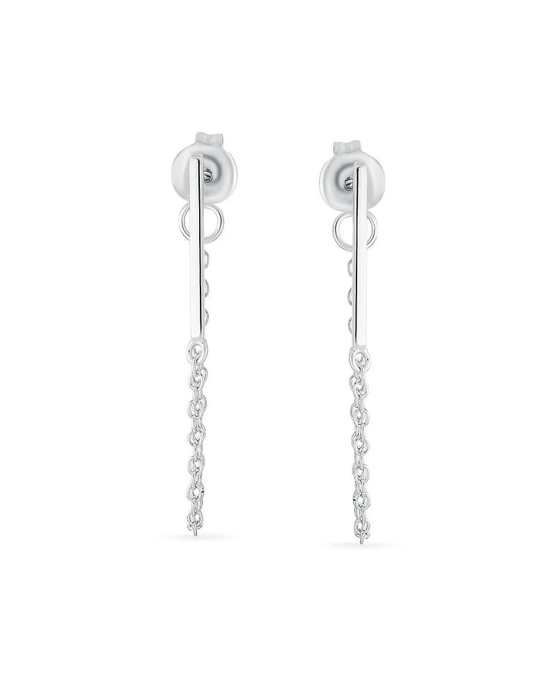 Bling Jewelry Minimalist Modern Geometric Bar Dangle Chain Cartilage Ear Stud Earrings .925 Sterling Silver