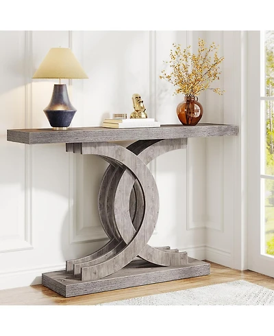 Tribesigns 39 Inches Console Table, Farmhouse Wood Entryway Table with Geometric Base, Vintage Sofa Table, Rustic Narrow Hallway Table Foyer Table for