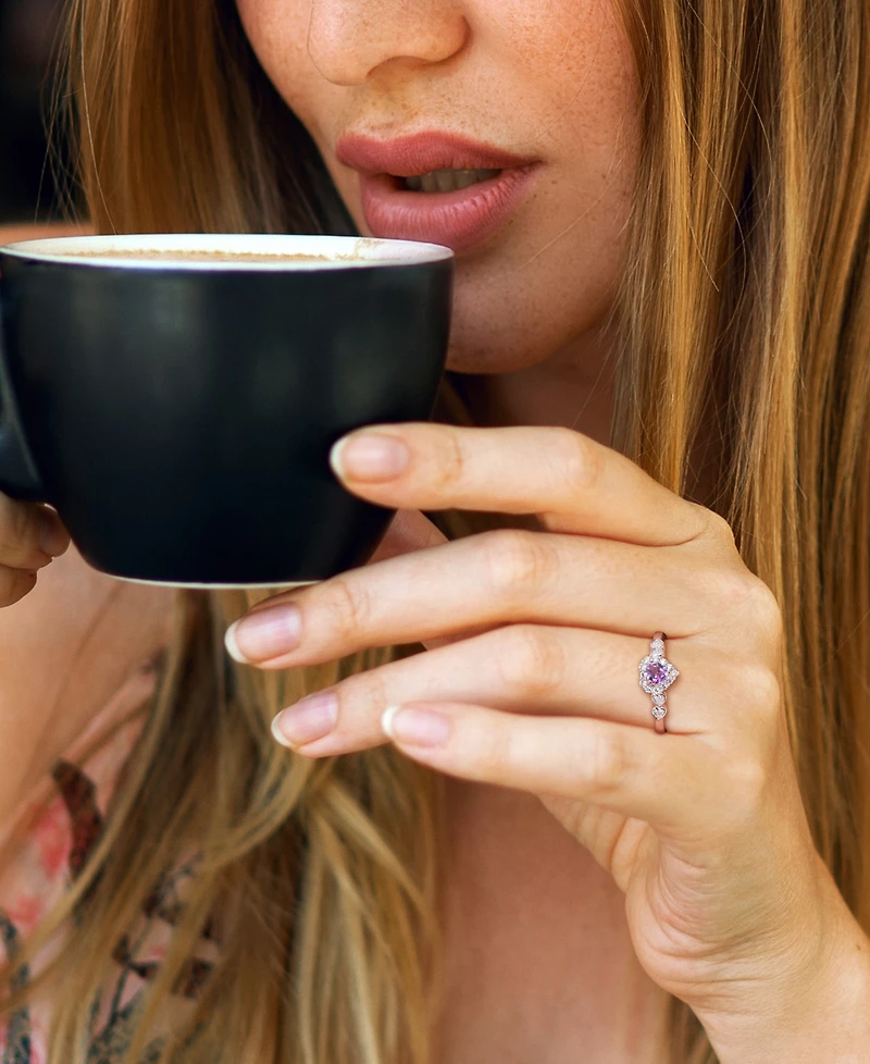 Lab-Grown Blue Sapphire (1/4 ct. t.w.), White (1/8 & Diamond Accent Heart Ring Sterling Silver