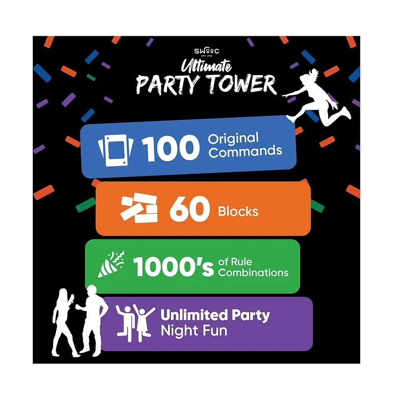 Ultimate Party Tower - 100 Original Commands, 60 Blocks & 1000's of Hilarious Rule Combinations - Fun Party Games