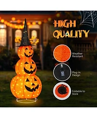 Yescom 5FT Halloween Pumpkins,Stacked Foldable,Jack O Lantern,Led Lights Party Outdoor Decorations 2024