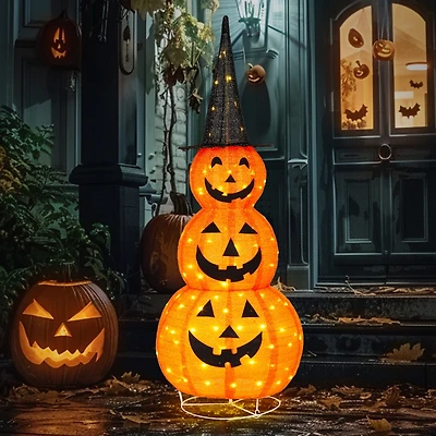 Yescom 5FT Halloween Pumpkins,Stacked Foldable,Jack O Lantern,Led Lights Party Outdoor Decorations 2024