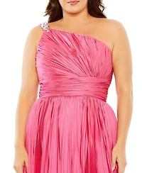 Mac Duggal Women's Plus One Shoulder Embellished Pleated Sleeveless Gown