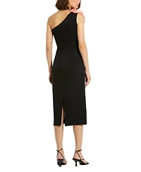 Mac Duggal Women's Crepe One Shoulder Flower Detail Midi Dress