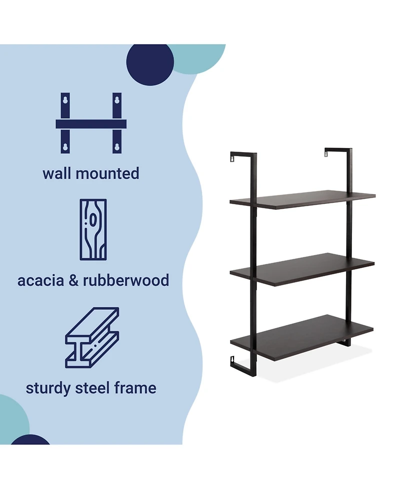 Madera Industrial -Shelf Wood Wall-Mounted Open Ladder Bookcase