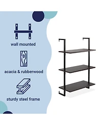 Madera Industrial -Shelf Wood Wall-Mounted Open Ladder Bookcase