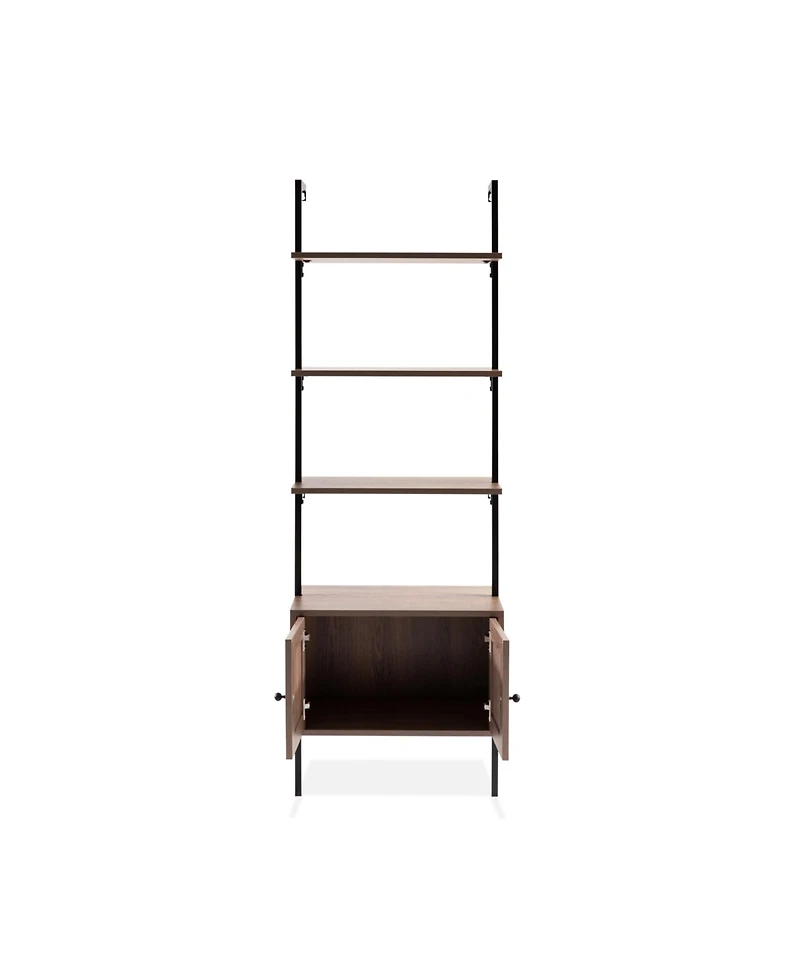 Industrial 4-Shelf Wood Wall-Mounted Open Ladder Bookcase, Cabinet, Metal Frame
