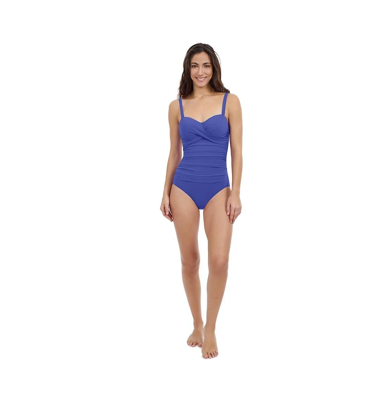 Profile by Gottex Women's Tutti Frutti D Cup Wide Strap One Piece Underwire Foam Crisscross Detail Tummy Control Adjustable Straps