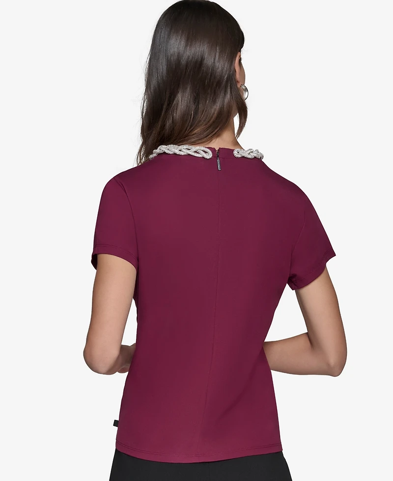 Karl Lagerfeld Paris Women's Embellished Scoop-Neck Top