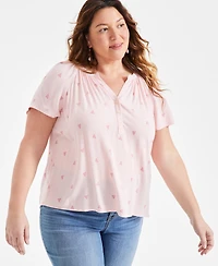 Style & Co Plus Size Printed Flutter-Sleeve Top, Created for Macy's