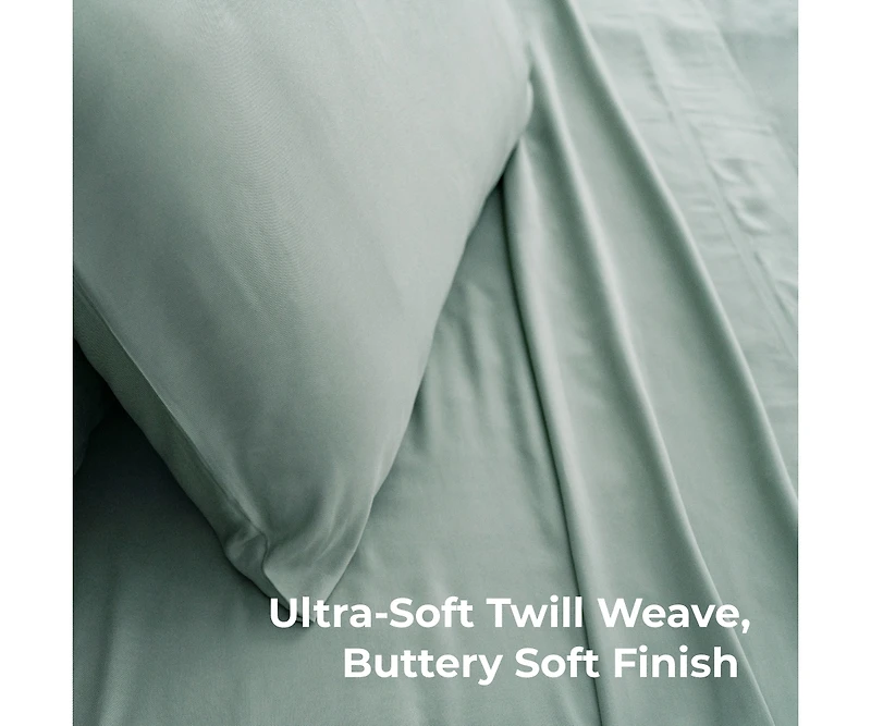 Cariloha Classic 4-Piece Twill Sheet Set | Tahitian Breeze | Split King | Viscose Material |Extra soft, Cooling for Hot Sleepers, Corner Bands