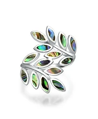 Bling Jewelry Nature Ivy Rainbow Shell Nature Wrap Ivy Laurel Vine Leaf Bypass Abalone Ring .925 Sterling Silver