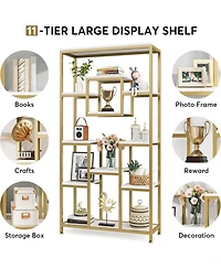 Tribesigns 71" Gold Bookshelves Set of 2, 11-Tier Large Tall Open Display Bookshelf, Geometric Cubed Etagere Bookcase, Modern Book Shelf, Gold &