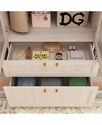 Famapy Glass Doors Armoires with Hanging Rods, Drawers and Shelves