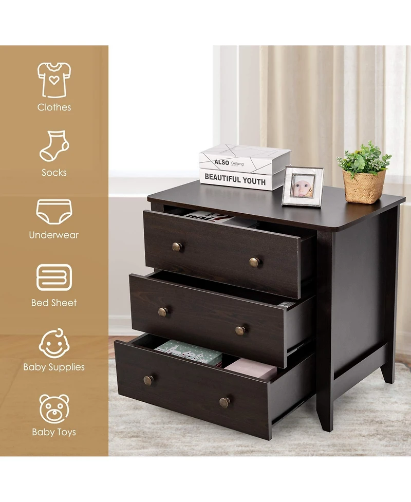 3 Drawer Dresser Chest of Drawers Bedside Table
