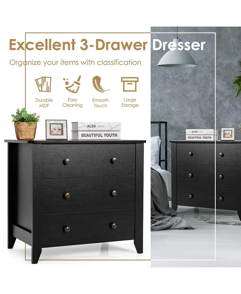 3 Drawer Dresser Chest of Drawers Bedside Table