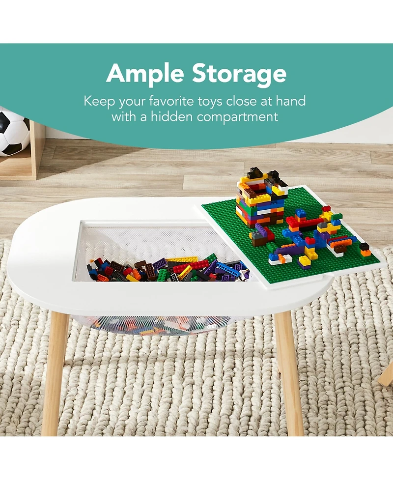 Best Choice Products 2-in-1 Kid's Building Block Table, Construction Activity Center w/ 2 Stools, Storage Compartment
