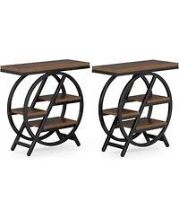Tribesigns End Table Set of 2, 3-Tier Narrow Sofa Side Table with Storage for Living Room, Wood End Table with Geometric Metal Frame, Industrial Night