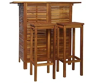3 Piece Bar Table and Chair Set Solid Acacia Wood