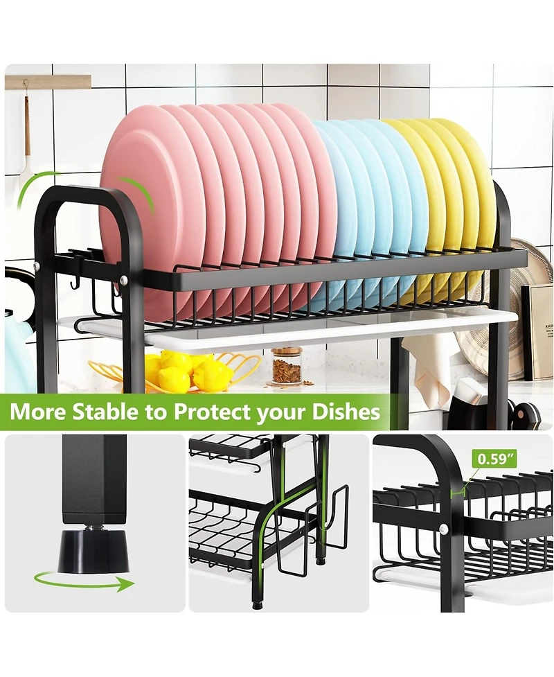 Tribesigns Drying Rack, Metal 3-Tier Large Capacity Dish Rack with Utensil Holder, Cutting Board Holder, Drain Board Tray for Kitchen Counter Storage