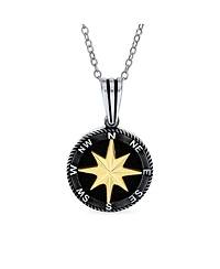 Bling Jewelry Viking Disc Medallion Black Gold Plated Compass Pendant Necklace Sterling Silver Chain
