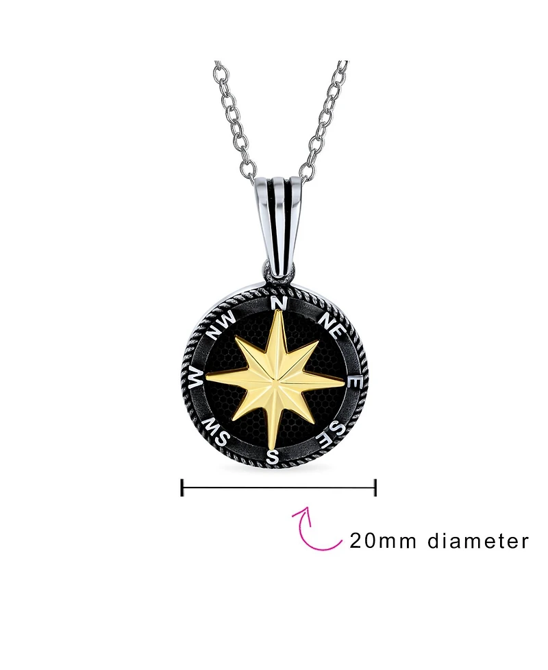 Bling Jewelry Viking Disc Medallion Black Gold Plated Compass Pendant Necklace Sterling Silver Chain