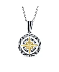 Bling Jewelry Viking Disc Medallion Black Gold Plated Compass Pendant Necklace Sterling Silver Chain