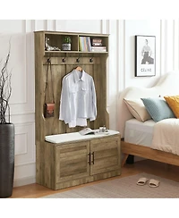Slickblue Wood Coat Rack & Storage Shoe Cabinet – Includes Clothes Hooks, Sponge Pad, and Multiple Storage Racks for Bedroom or Porch Wardrobe