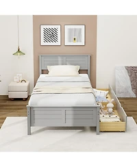 Gymax Full Size Wooden Bed Frame w/ 2 Storage Drawers & Under-bed Storage Gray