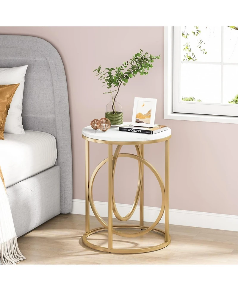 Tribesigns Modern Round End Table Set of 2, 20” Side Table Cocktail Table with Gold O-Shaped Base, Midcentury Accent Table Nightstand for Livin