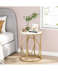 Tribesigns Modern Round End Table Set of 2, 20” Side Table Cocktail Table with Gold O-Shaped Base, Midcentury Accent Table Nightstand for Livin