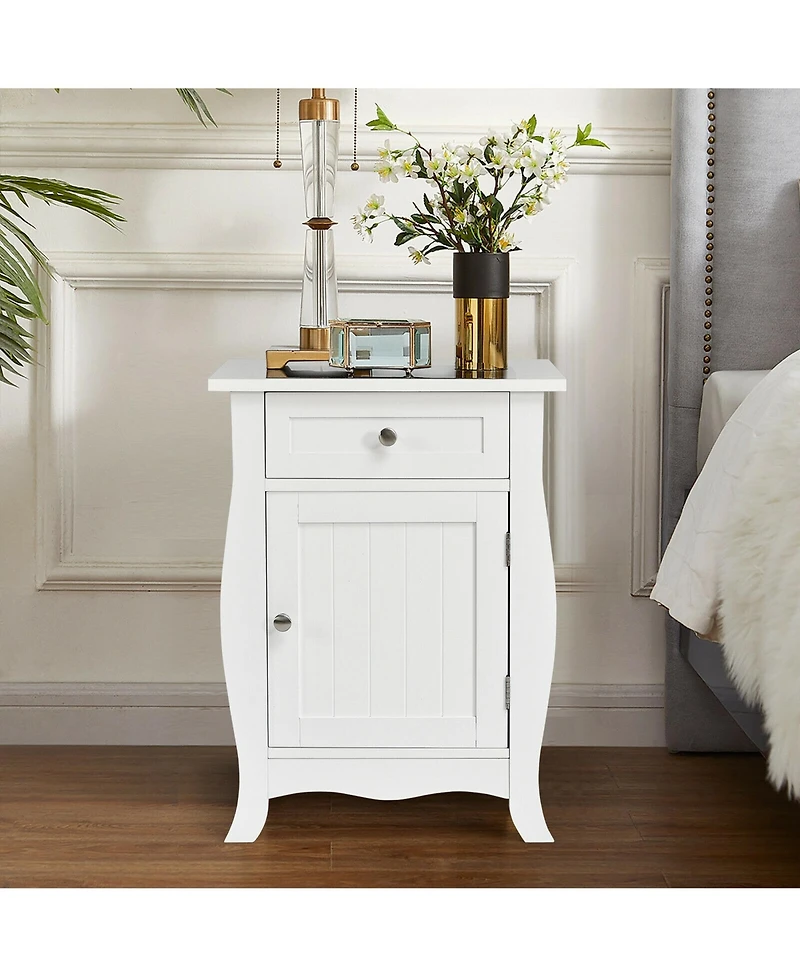 Gymax Accent End Table with Drawer Storage Cabinet Wooden Nightstand White