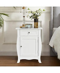 Gymax Accent End Table with Drawer Storage Cabinet Wooden Nightstand White