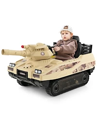 Electric Kids Ride On Tank with Rubber Tracks Rotatable Turret & Working Cannon