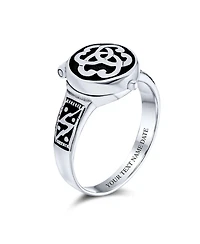 Bling Jewelry Triquetra Irish Celtic Knot Trinity Signet Locket Poison Ring Oxidized .925 Sterling Silver