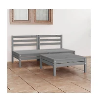 vidaXL 3 Piece Patio Lounge Set Gray Solid Wood Pine