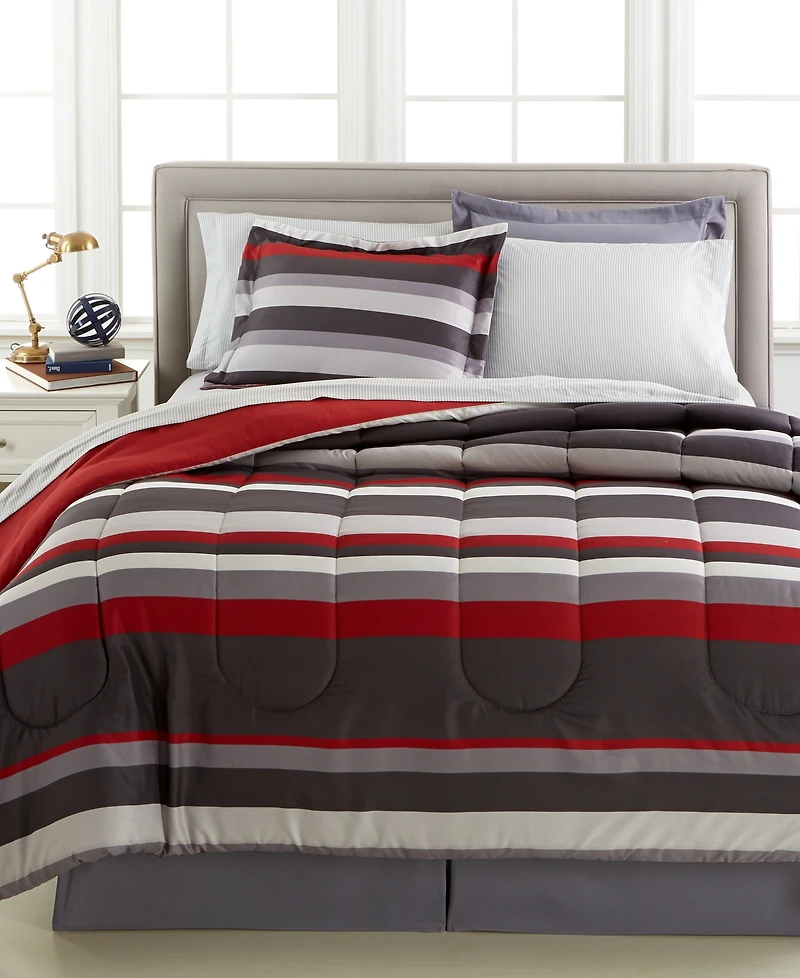 Austin Stripe/Solid Reversible 8 Pc. Comforter Set, Exclusively at Macy's