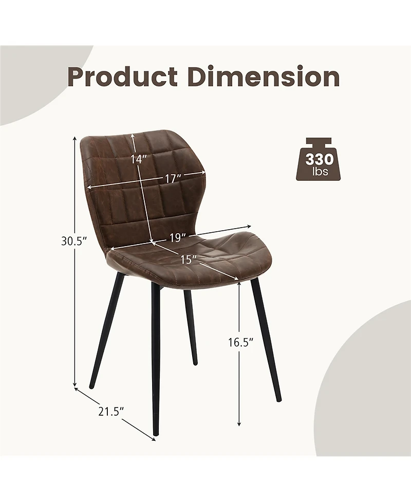 Gymax Dining Chairs Set of w/ Padded Back Metal Legs & 2 Adjustable Foot Pads