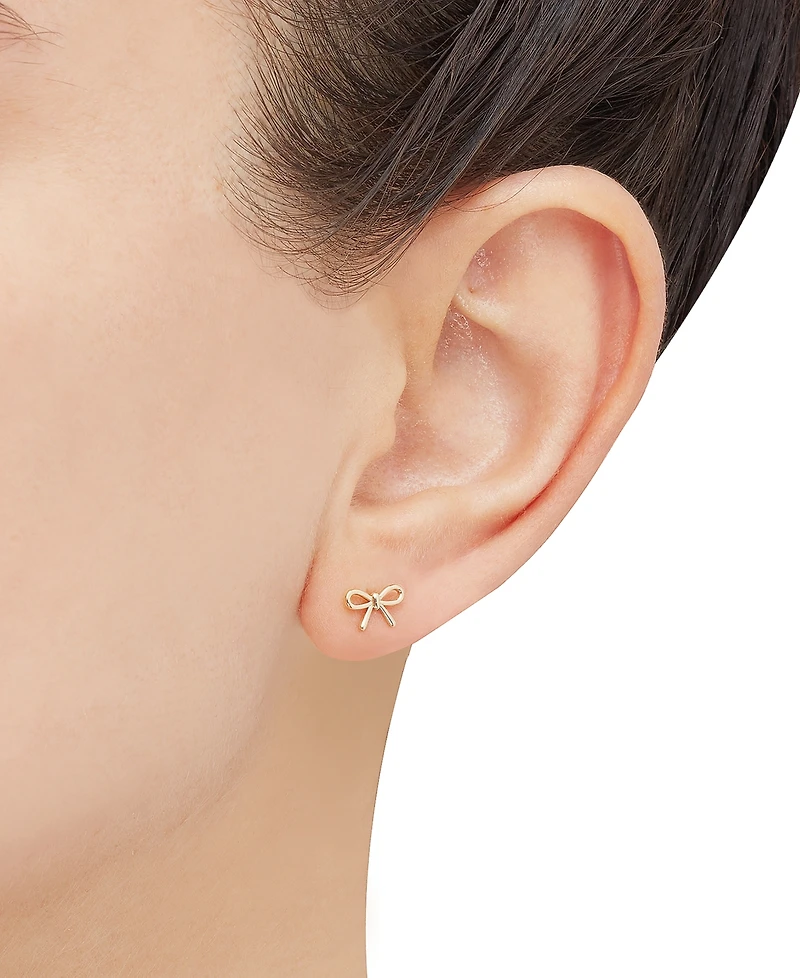 Polished Tied Ribbon Teeny Bow Stud Earrings in 14k Gold