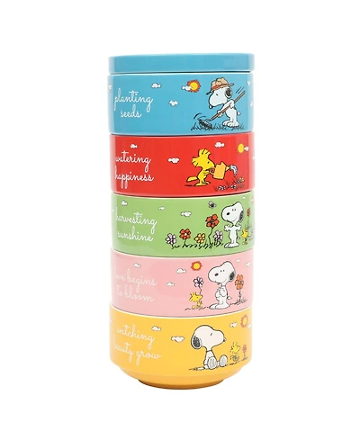 Peanuts Snoopy 6 Pack Stackable 5.5" Decorated Stoneware Bowl Set W/ Plate