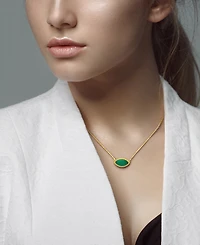 Chalcedony Bead-Framed Marquise 17" Pendant Necklace 14k Yellow Gold Flash Plated Sterling Silver (Also Lab-Created Turquoise)