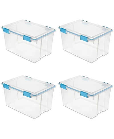 Sterilite 54 Quart Gasket Box, Stackable Storage Bin with Latching Lid, 4 Pack